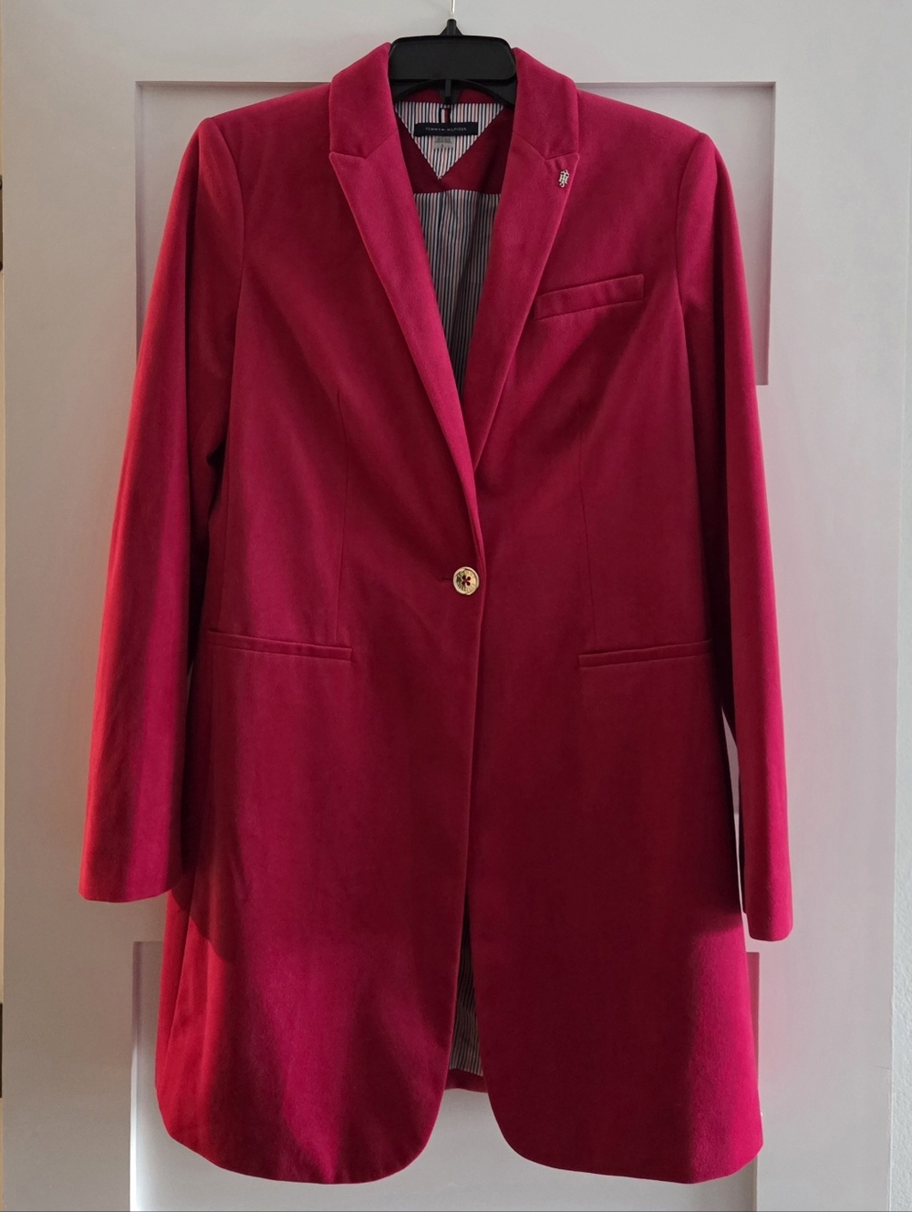 Tommy Hilfiger Bright Fuchsia Red Velvet Blazer Coat